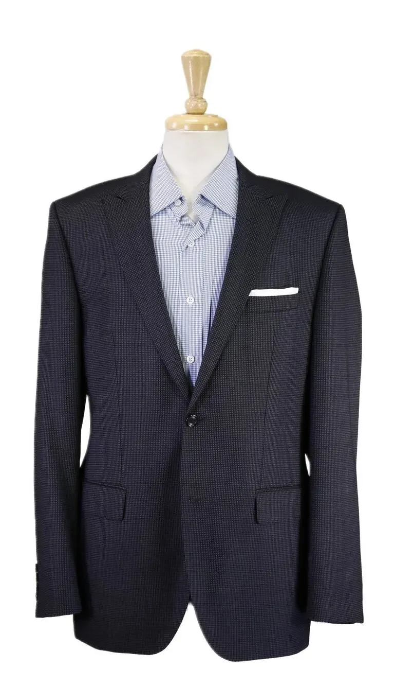 Hugo Boss Blue Black Woven Peak Lapel Wool 2-Btn Blazer Sportcoat 40R